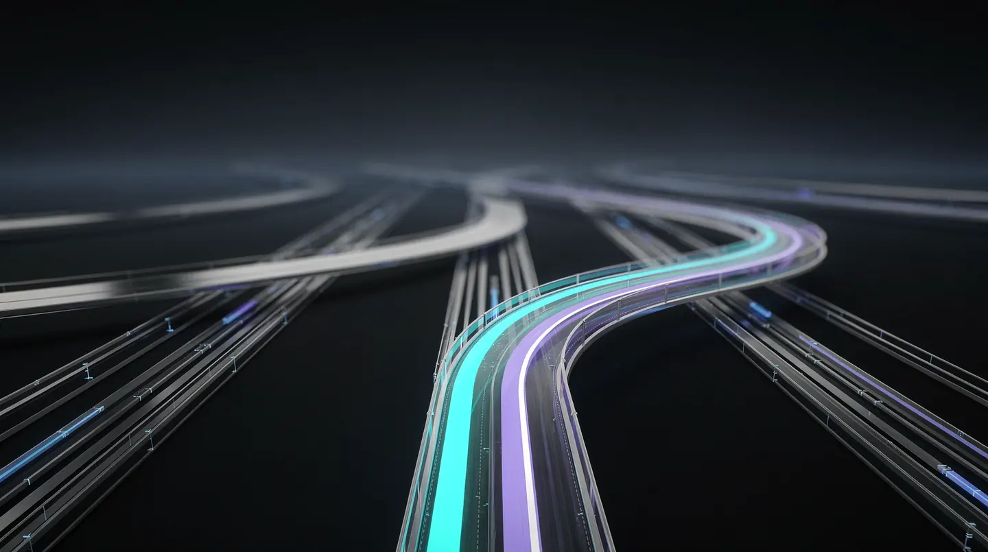 Abstract representation of a chosen route selected from several possible paths